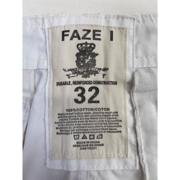 Faze 1 Mens Classic Fit Flat Front Chino Shorts White Sz 32 100% Cotton New with - Picture 9 of 9